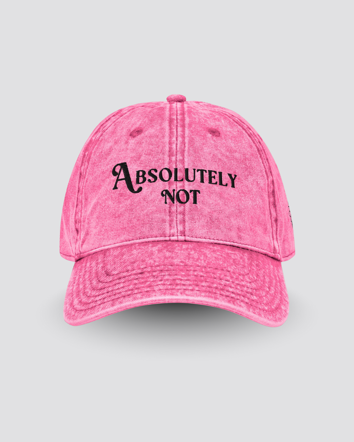Pink cap with 'Absolutely Not' text on a gray background