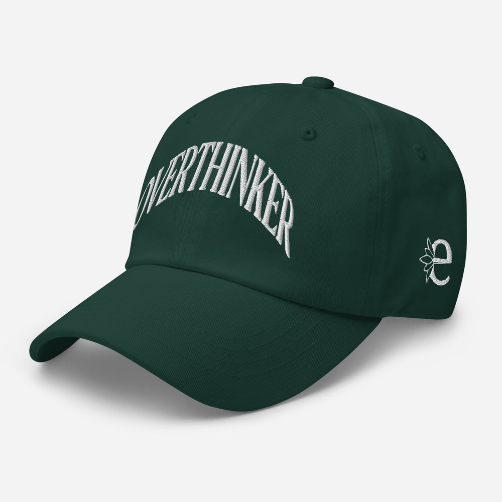 Green cap with 'OVERTHINKER' text on a light gray background