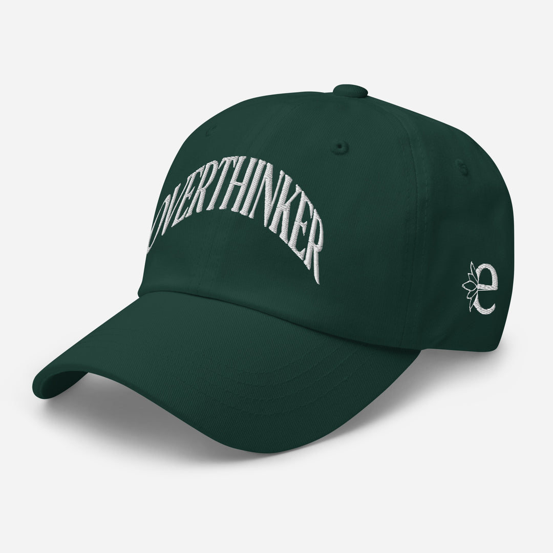 Green cap with 'OVERTHINKER' text on a light gray background
