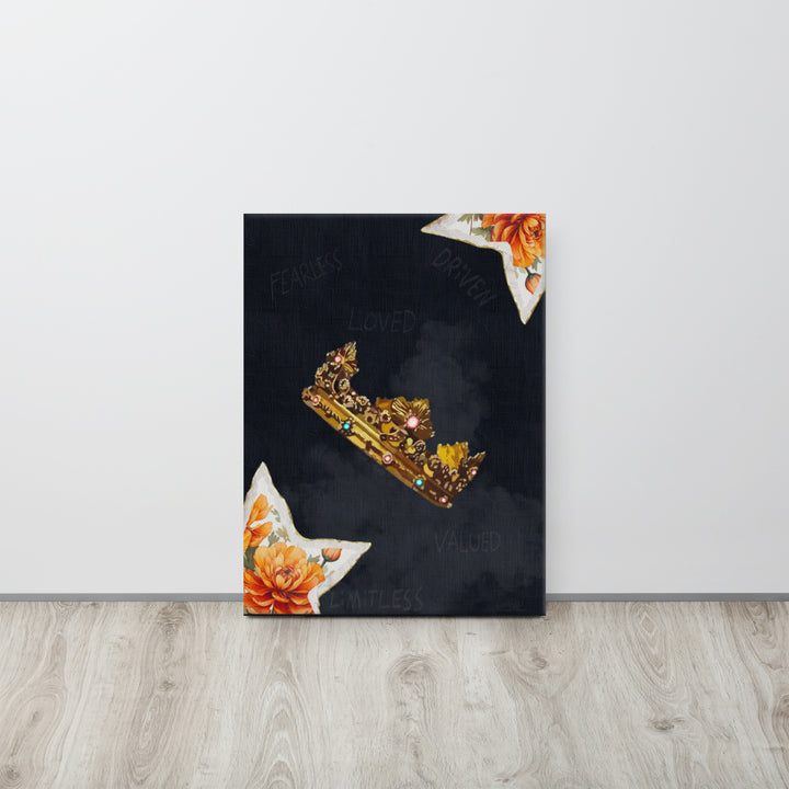 The Pick Up Your Crown inspirational art print styled in a modern living space, adding motivation and confidence to any room.