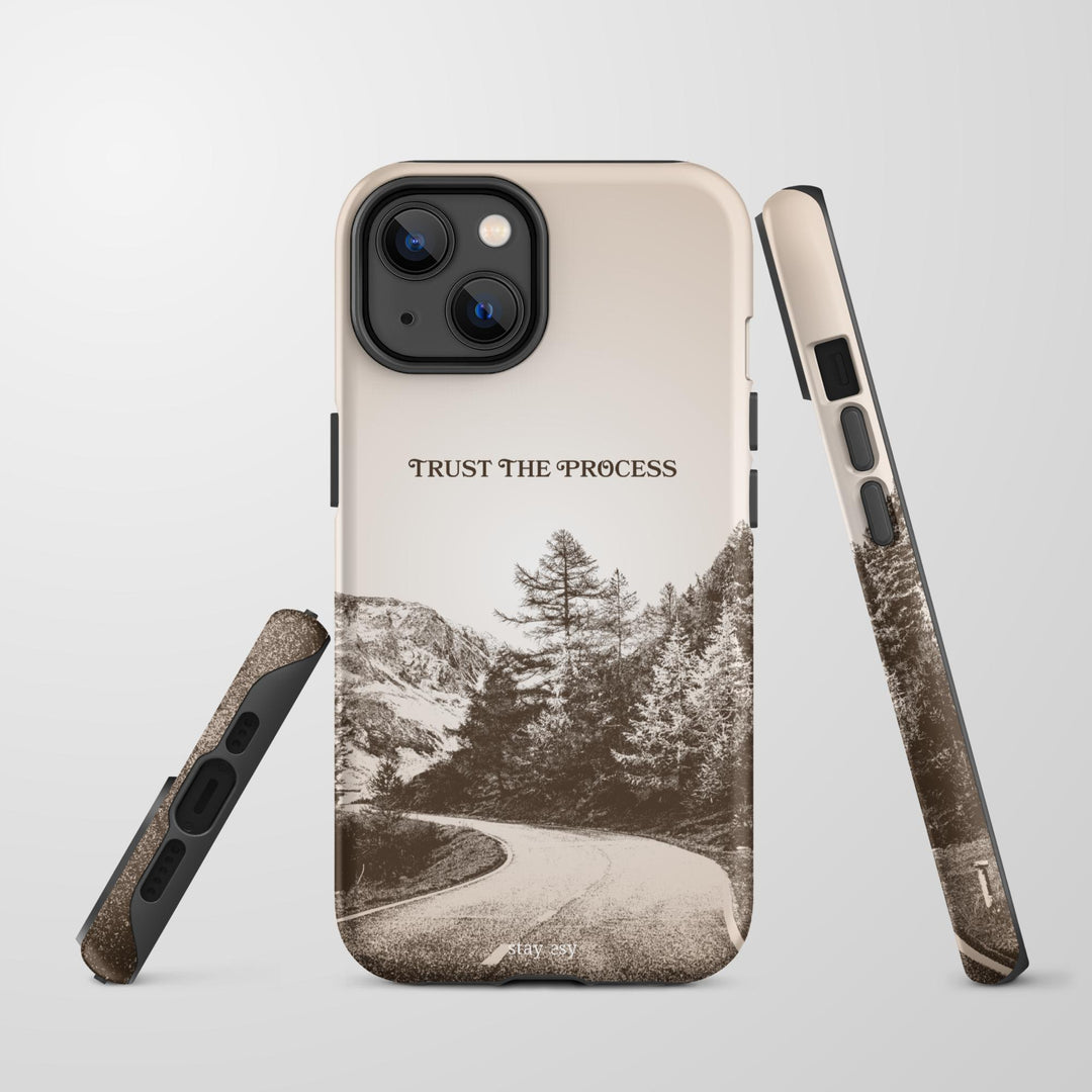 Trust The Process sepia mountain road tough iPhone case with cream sky by Stay Esy
