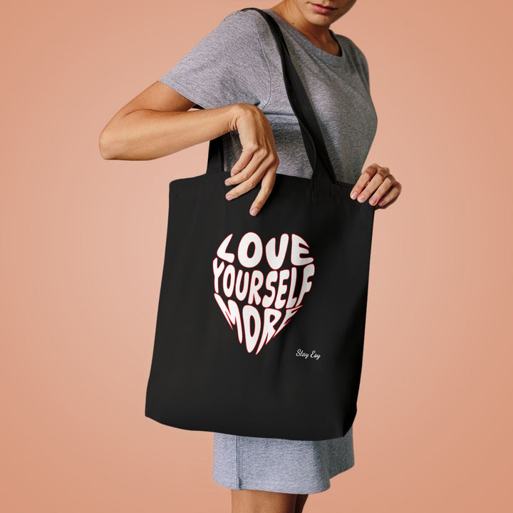 Love Yourself More Heart Tote Bag — Inspirational Cotton Shopper