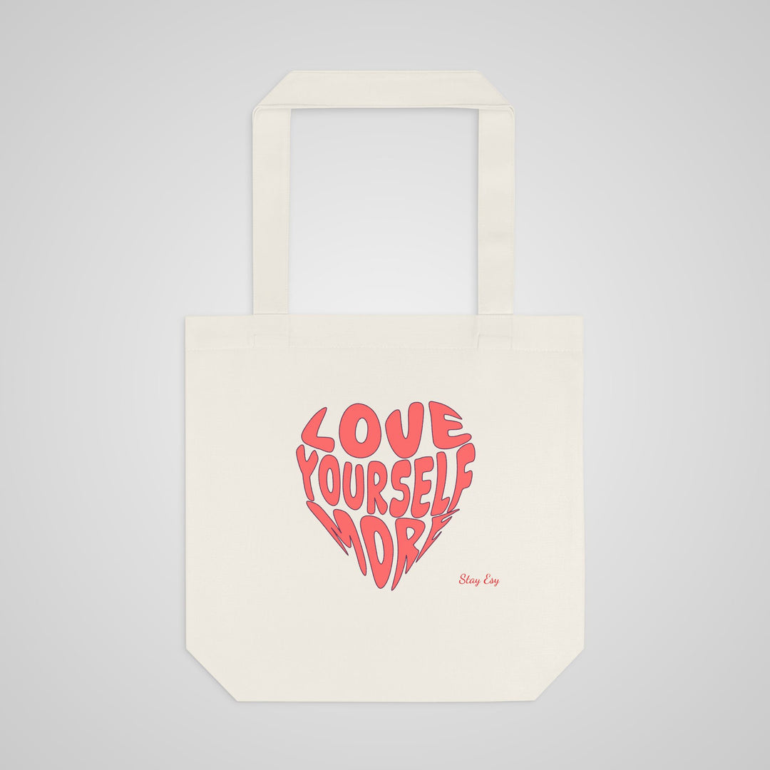 Love Yourself More Heart Tote Bag — Inspirational Cotton Shopper