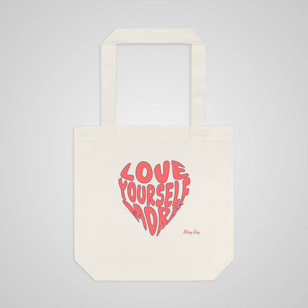 Love Yourself More Heart Tote Bag — Inspirational Cotton Shopper