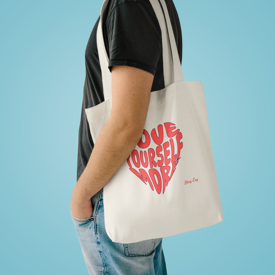 Love Yourself More Heart Tote Bag — Inspirational Cotton Shopper