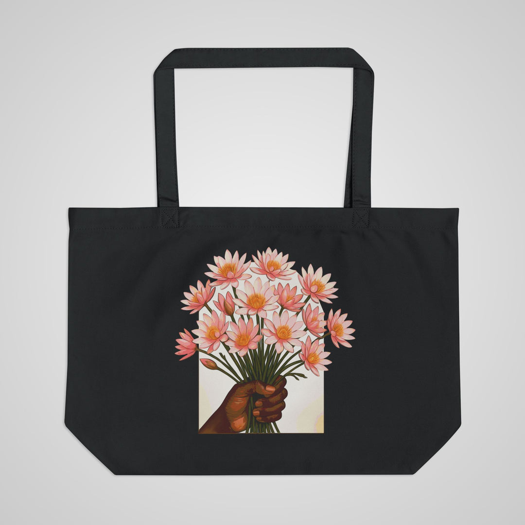 Canvas Tote Bag — Bouquet of Lotus Flowers Illustration &amp; “Protect Your Inner Peace” Quote