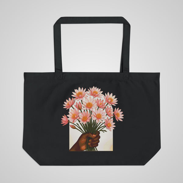 Canvas Tote Bag — Bouquet of Lotus Flowers Illustration & “Protect Your Inner Peace” Quote
