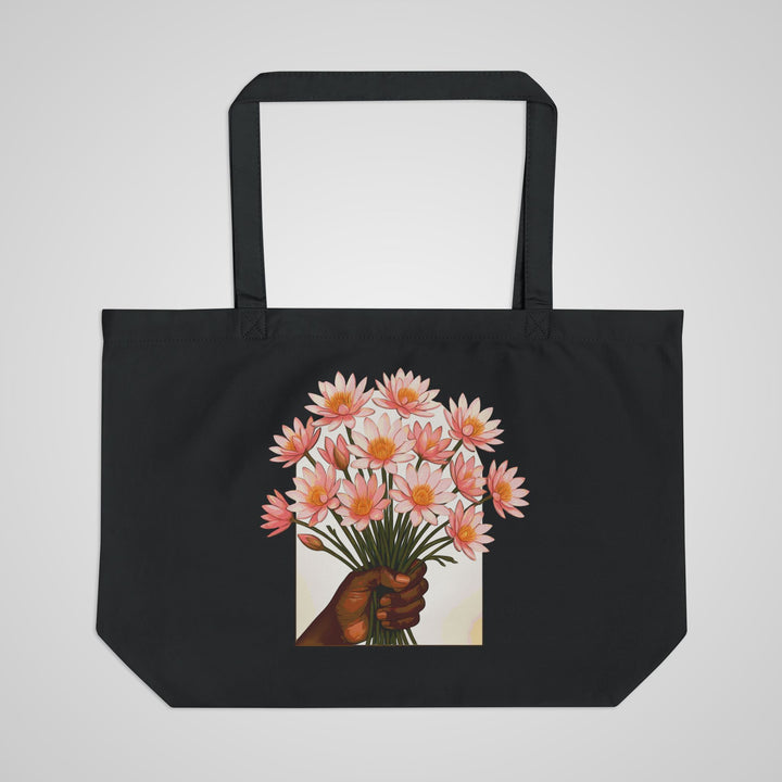 Canvas Tote Bag — Bouquet of Lotus Flowers Illustration &amp; “Protect Your Inner Peace” Quote