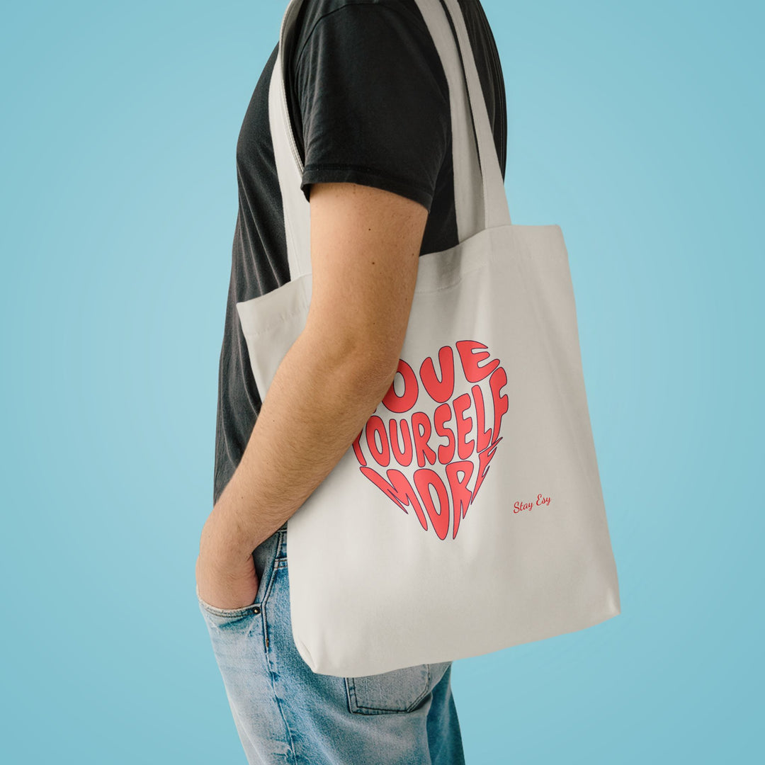 Love Yourself More Heart Tote Bag — Inspirational Cotton Shopper