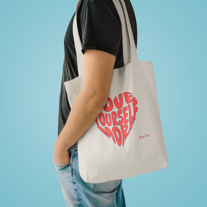 Love Yourself More Heart Tote Bag — Inspirational Cotton Shopper