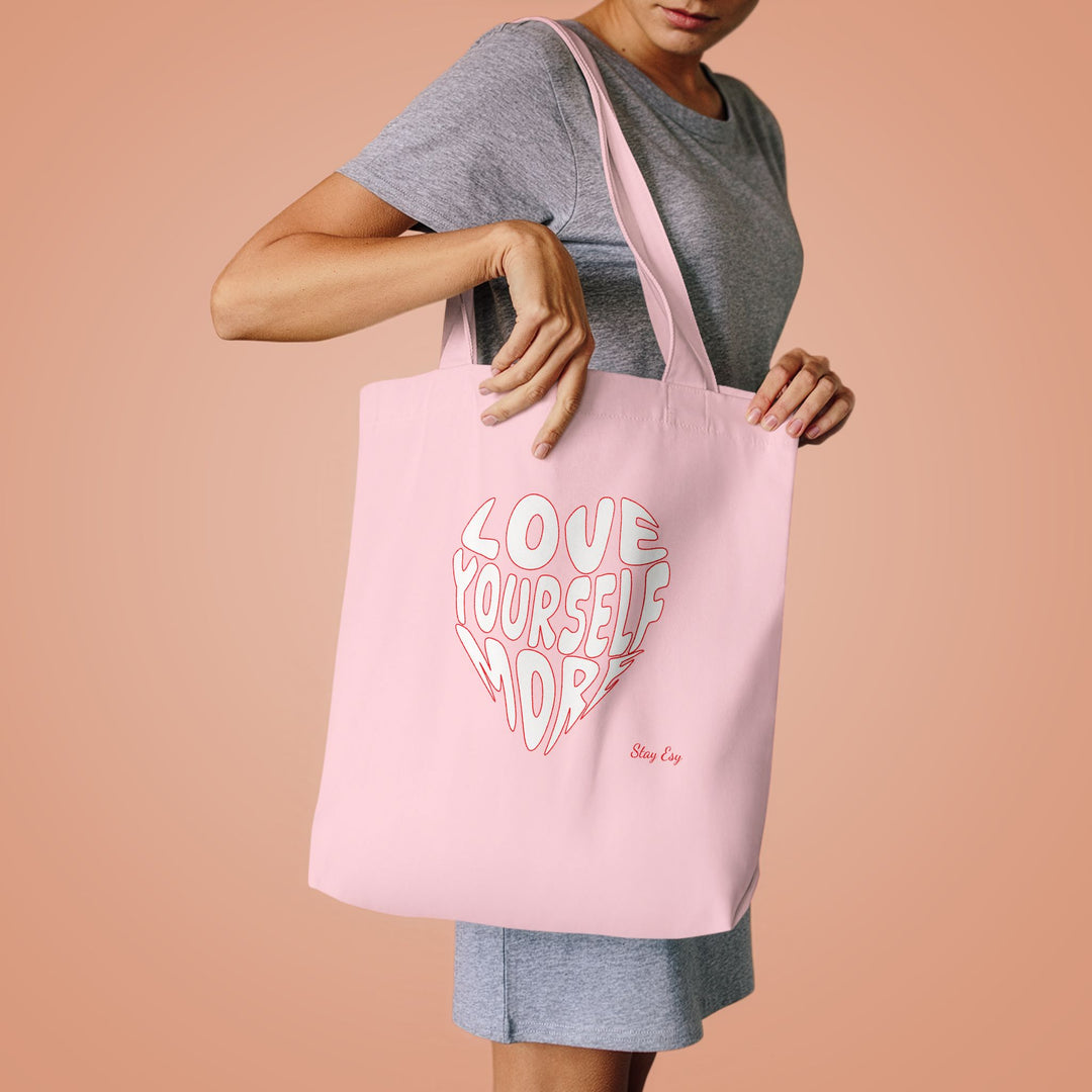 Love Yourself More Heart Tote Bag — Inspirational Cotton Shopper