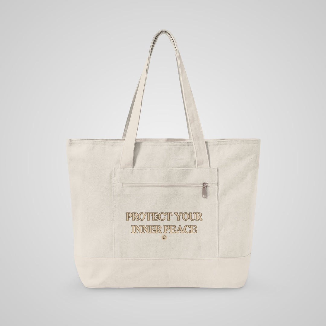 Canvas Tote Bag — "Protect Your Inner Peace" Zippered Eco Tote