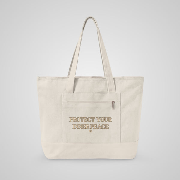 Canvas Tote Bag — "Protect Your Inner Peace" Zippered Eco Tote