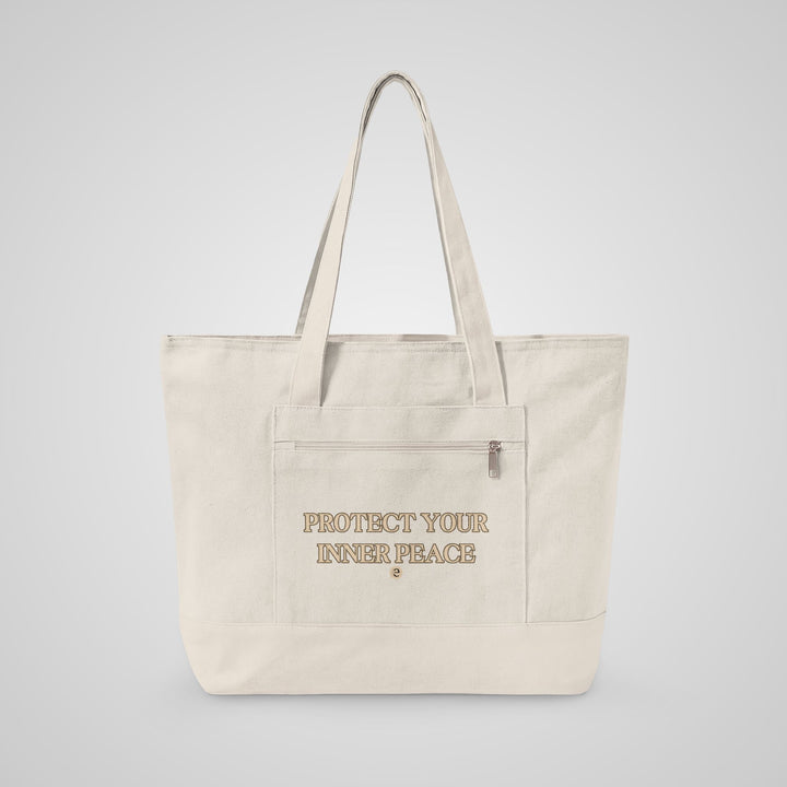 Canvas Tote Bag — "Protect Your Inner Peace" Zippered Eco Tote