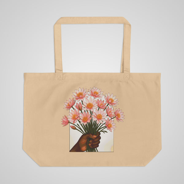 Canvas Tote Bag — Bouquet of Lotus Flowers Illustration & “Protect Your Inner Peace” Quote