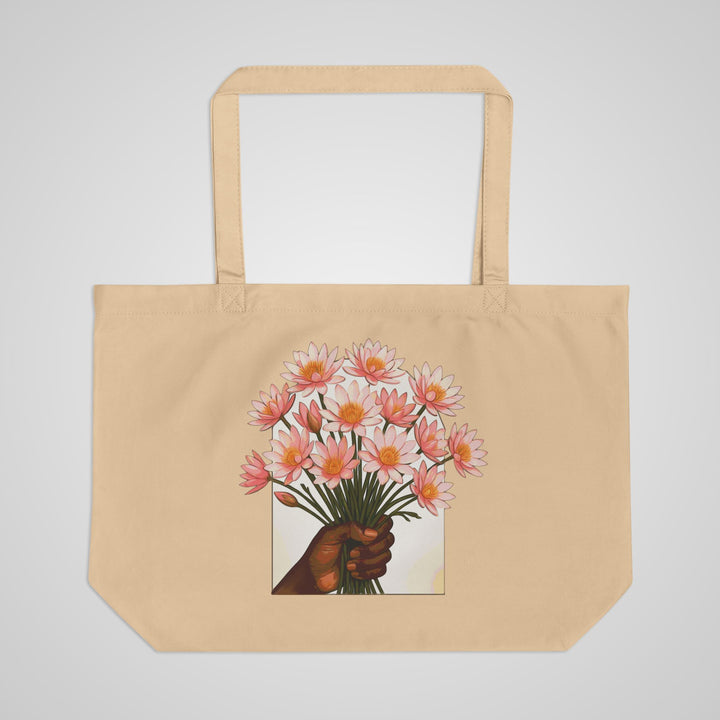 Canvas Tote Bag — Bouquet of Lotus Flowers Illustration &amp; “Protect Your Inner Peace” Quote