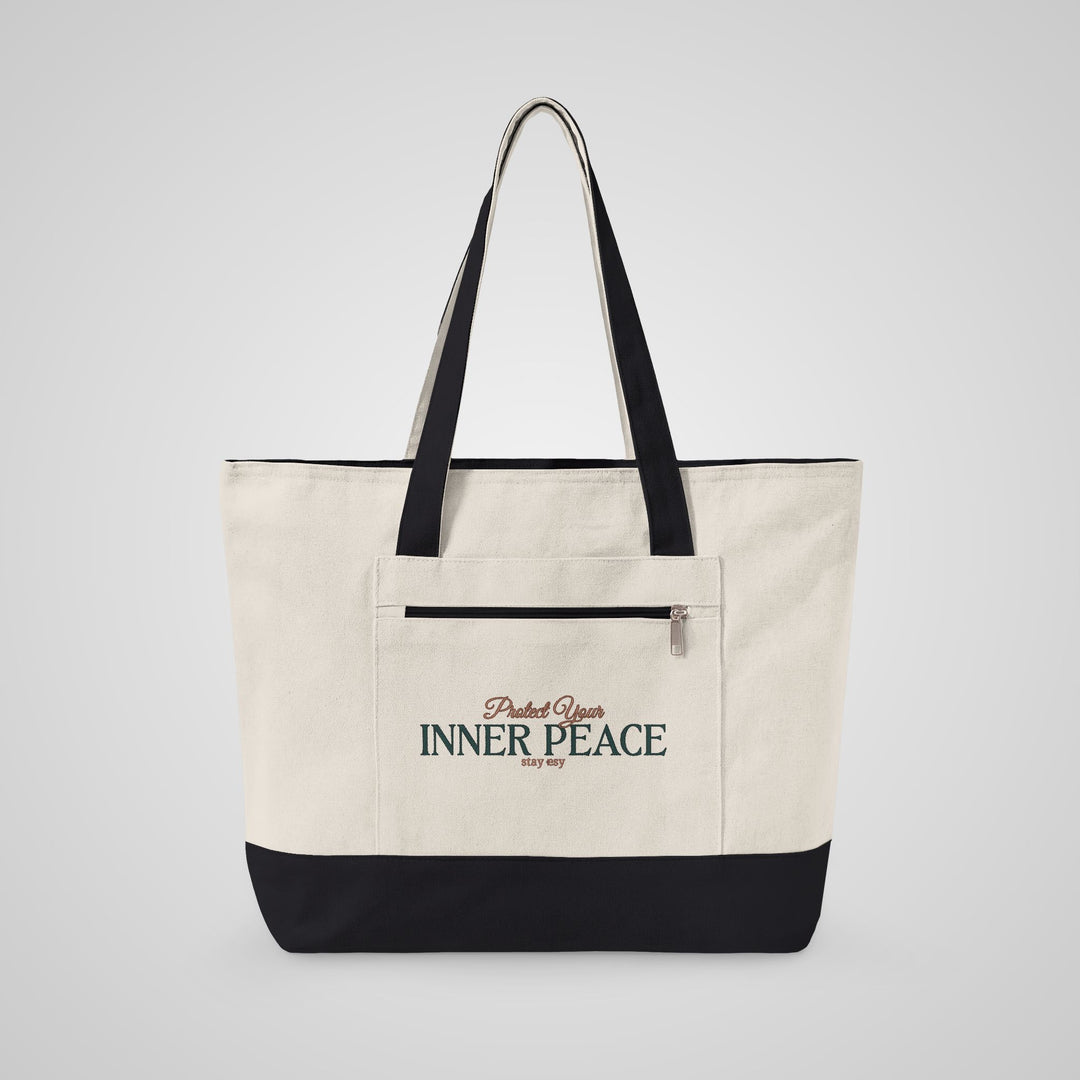 Inner Peace Canvas Tote — Zippered Eco-Friendly Beach &amp; Market Bag