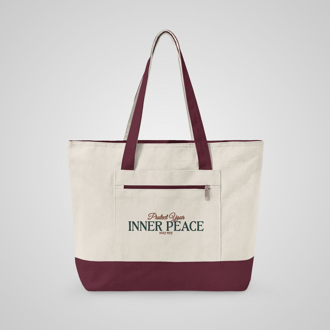 Inner Peace Canvas Tote — Zippered Eco-Friendly Beach &amp; Market Bag
