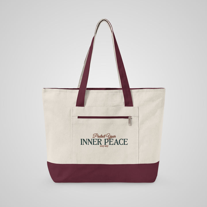 Inner Peace Canvas Tote — Zippered Eco-Friendly Beach &amp; Market Bag