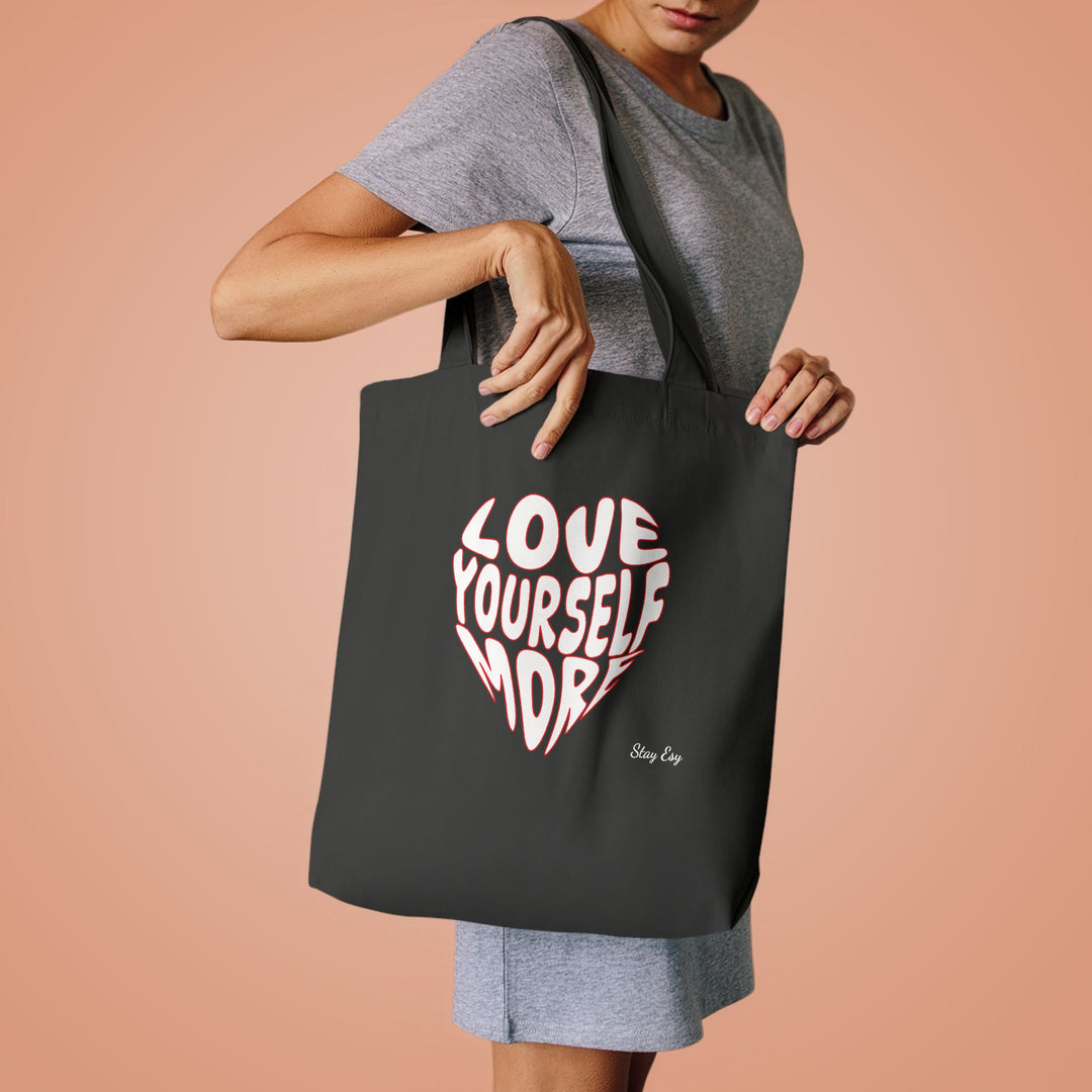 Love Yourself More Heart Tote Bag — Inspirational Cotton Shopper
