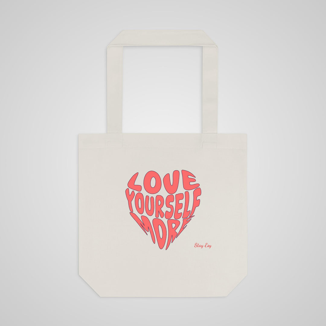 Love Yourself More Heart Tote Bag — Inspirational Cotton Shopper