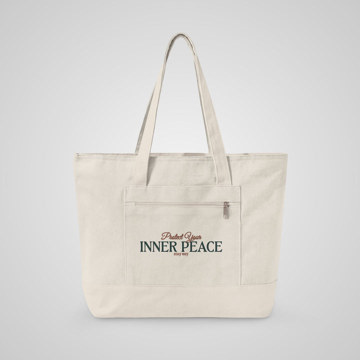 Inner Peace Canvas Tote — Zippered Eco-Friendly Beach &amp; Market Bag
