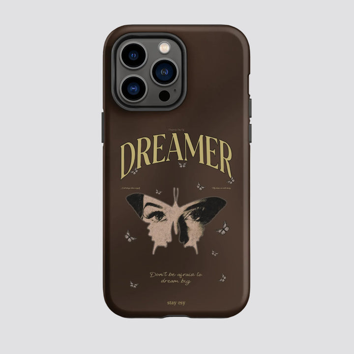 Dreamer brown vintage butterfly tough iPhone case with do not be afraid to dream big affirmation by Stay Esy