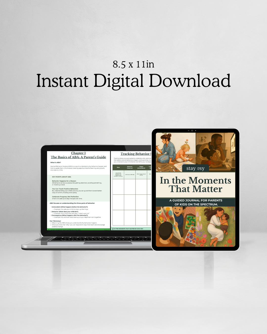 Digital download product displayed on a laptop and tablet with text indicating size and format.
