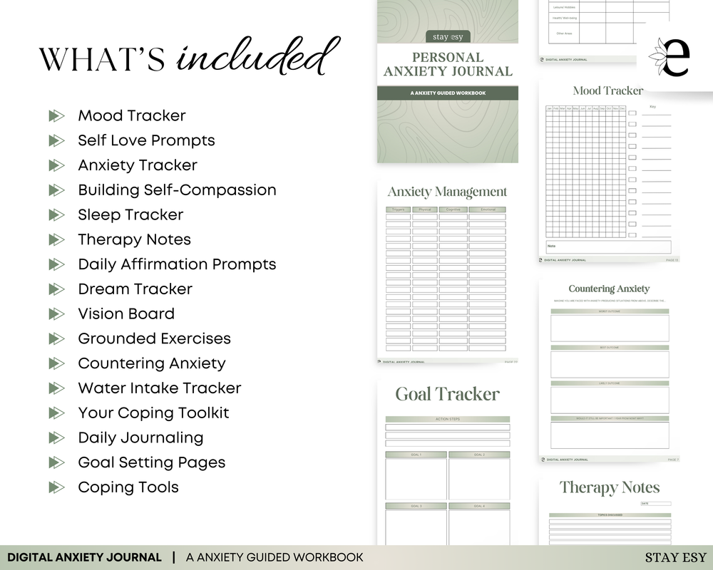 Digital Anxiety Journal | Self Care Guided Journal for Mental Health | Therapy Journal PDF | Self-Healing Workbook | Anxiety Relief Planner