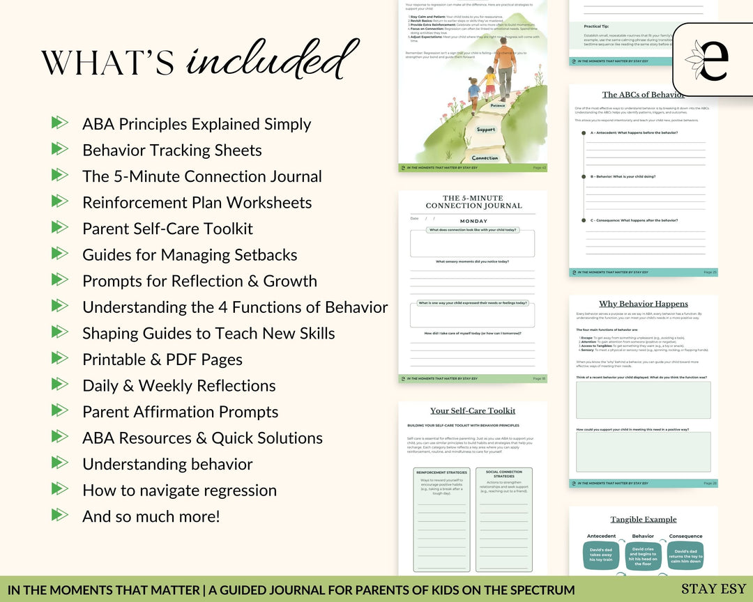 Product packaging with a list of included items and a preview of a journal page.