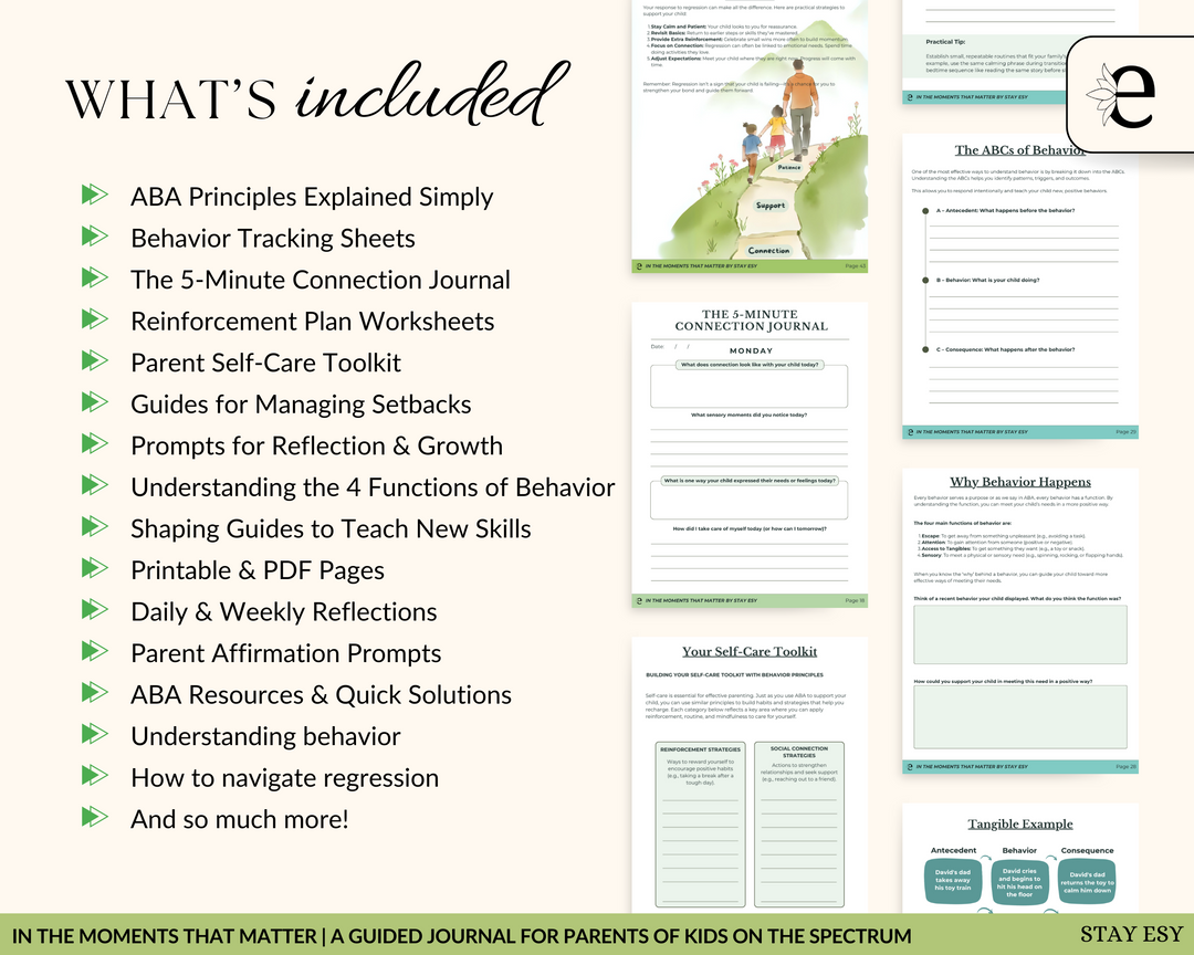 Product packaging with a list of included items and a preview of a journal page.