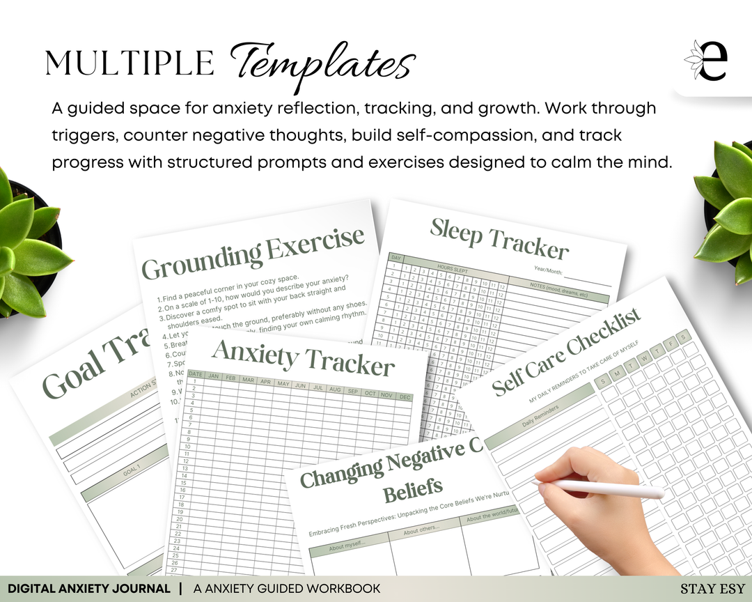 Digital Anxiety Journal | Self Care Guided Journal for Mental Health | Therapy Journal PDF | Self-Healing Workbook | Anxiety Relief Planner