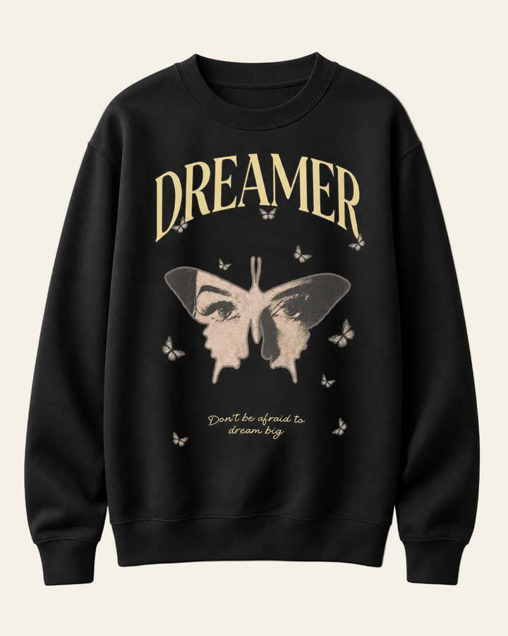 Black sweatshirt with butterfly graphic and &