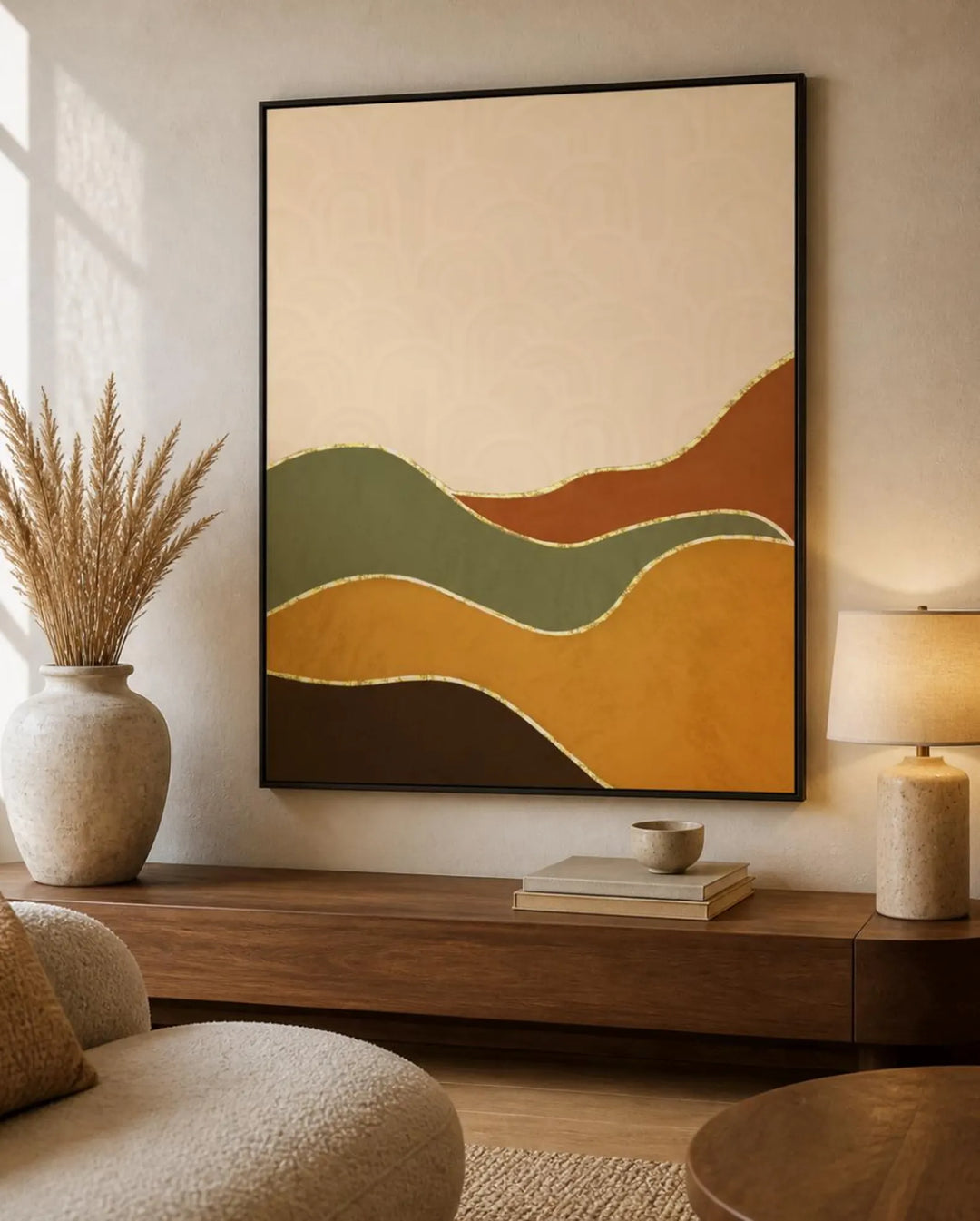 The Horizon - Earth Tone Abstract Framed Canvas Wall Art