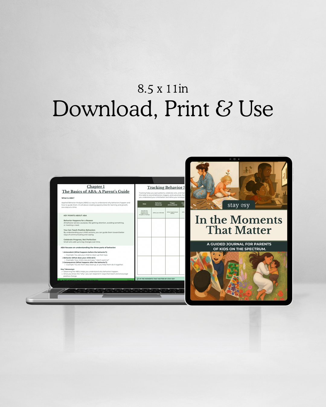 Printable Autism Parent Journal, ABA Therapy Guide for Behavior & Connection, Self-Care for Special Needs Mom, Applied Behavioral Analysis | Stay Esy - Protect Your Inner Peace.