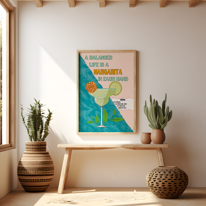 Bar decor print with tequila cocktail design and humorous life message