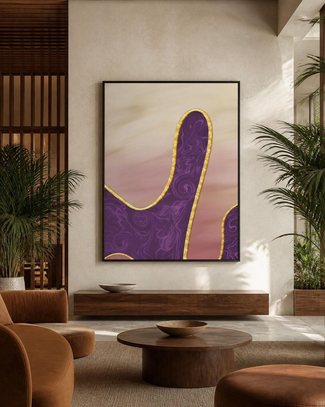 Soft Passage - Purple &amp; Gold Abstract Framed Canvas