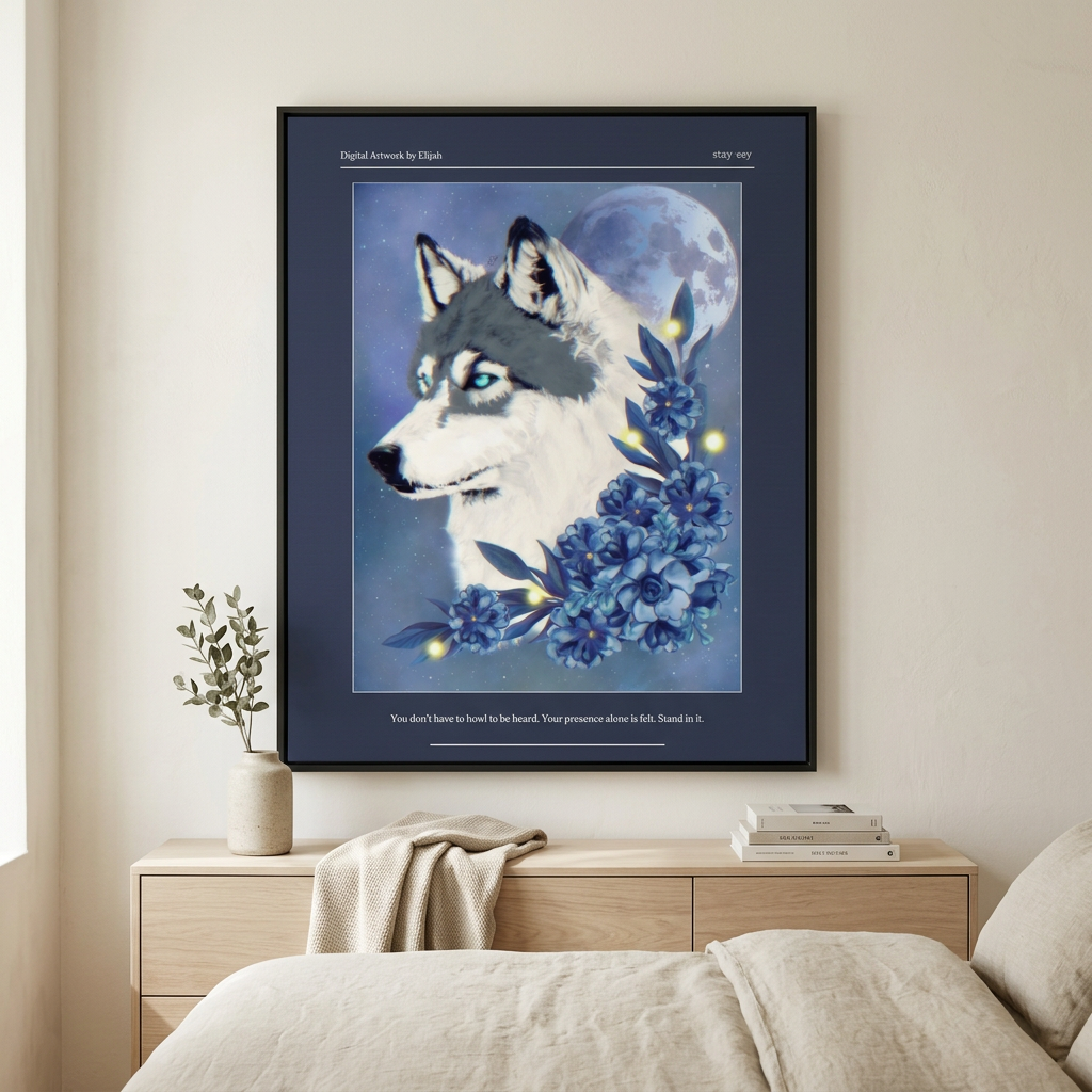 Presence Wall Art - Floral Wolf with Motivational Quote