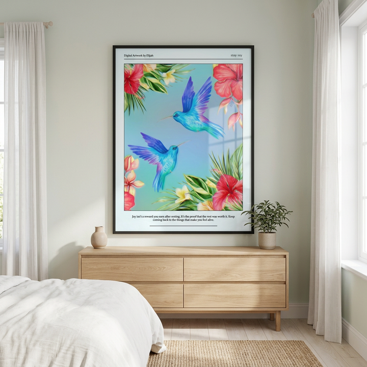 Joy Wall Art - Hummingbirds with Inspirational Quote
