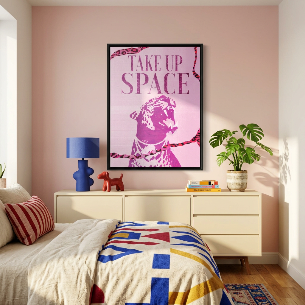 Take Up Space Framed Canvas - Pink Leopard Wall Art
