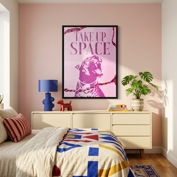 Take Up Space Framed Canvas - Pink Leopard Wall Art