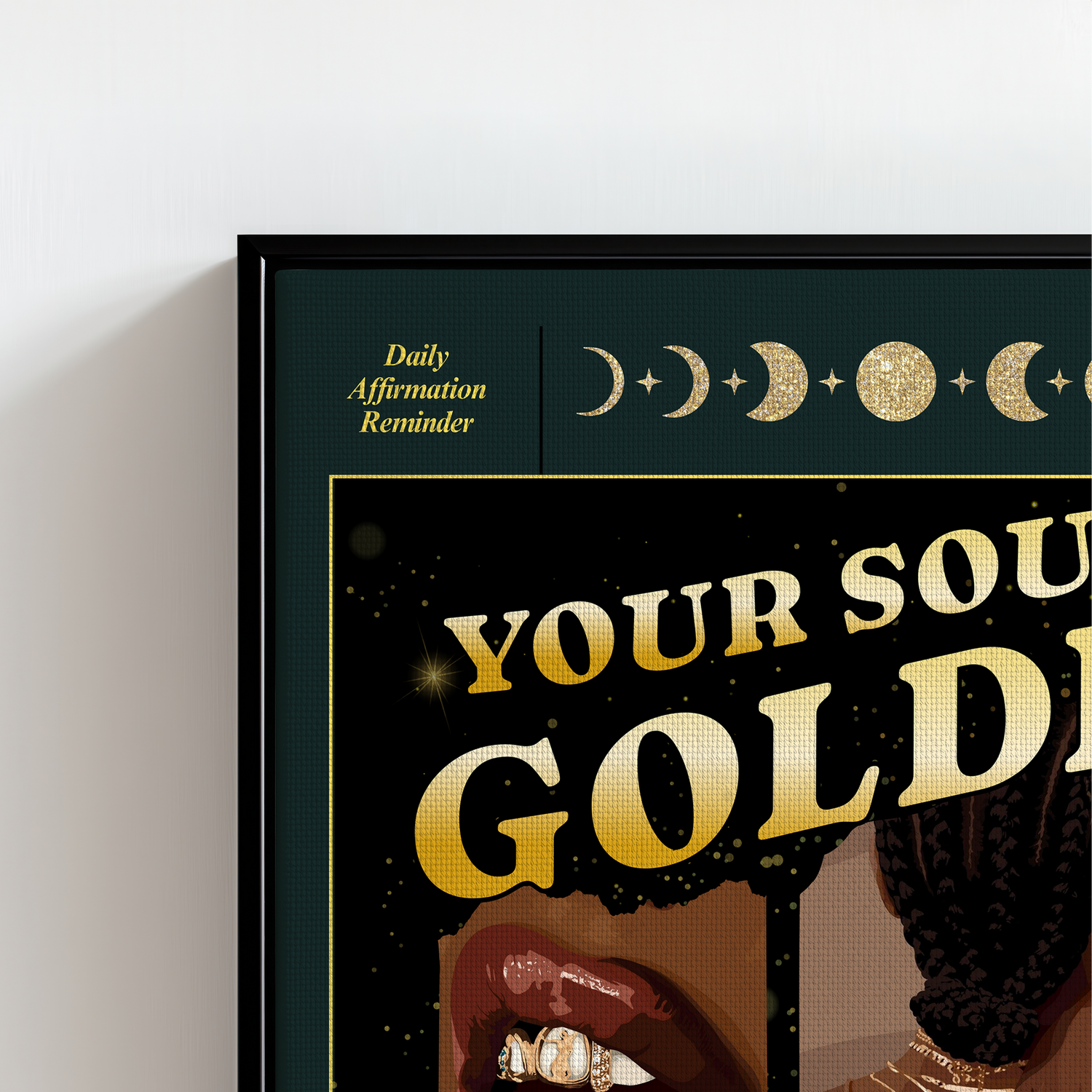 Canvas with 'Your Soul is Gold' text and celestial design on a white background