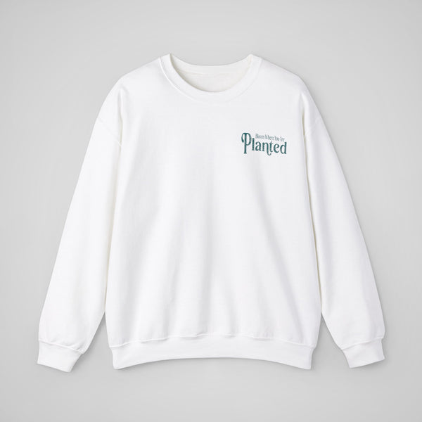 White trendy graphic sweatshirt – Front view with a bold and inspiring self-care message.