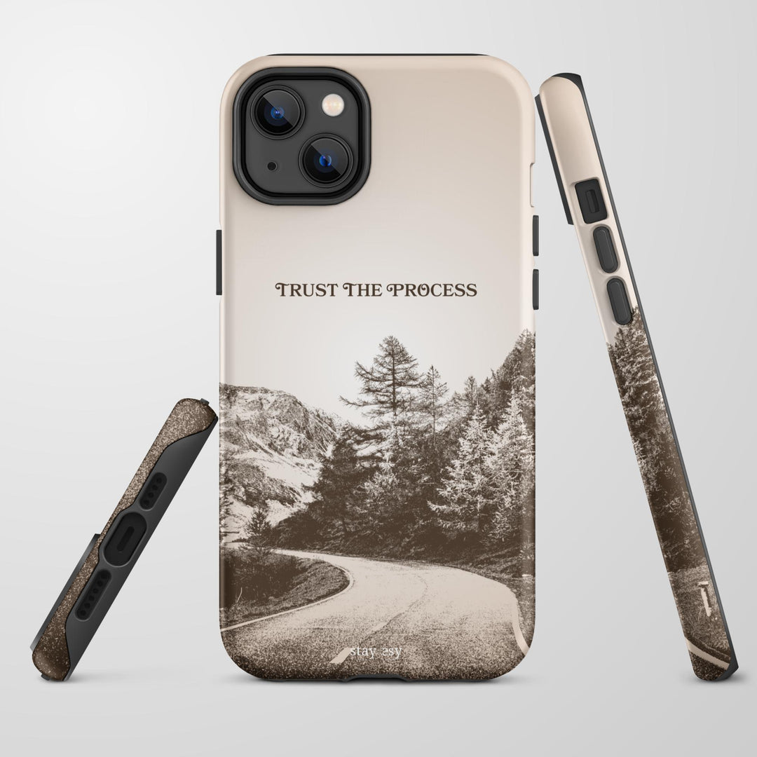 Trust The Process sepia mountain road tough iPhone case with cream sky by Stay Esy
