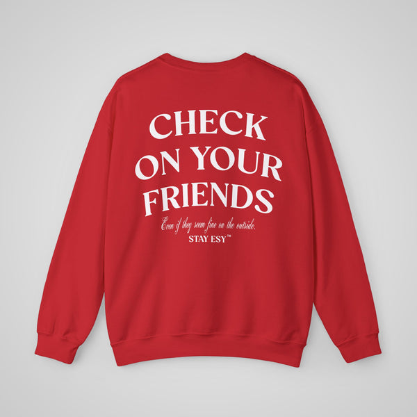 Red Check On Your Friends Sweatshirt – Graphic crewneck sweatshirt front view