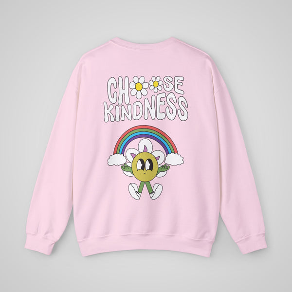 Light Pink graphic crewneck sweatshirt – Back view featuring a Choose Kindness message.
