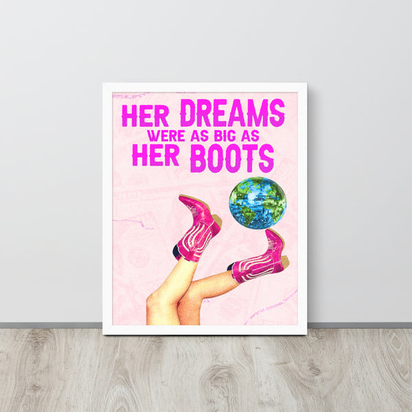 A motivational quote poster in 16""x20"" size with a stylish white frame, featuring western-inspired artwork and a powerful message of resilience and ambition.
