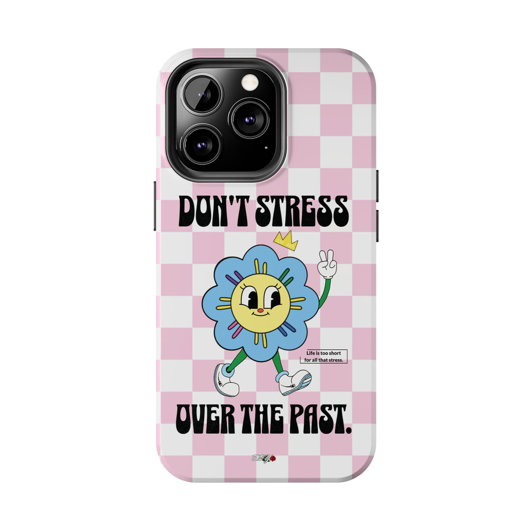 Back view of the Don’t Stress Over The Past iPhone case, showcasing its sleek and protective design.
