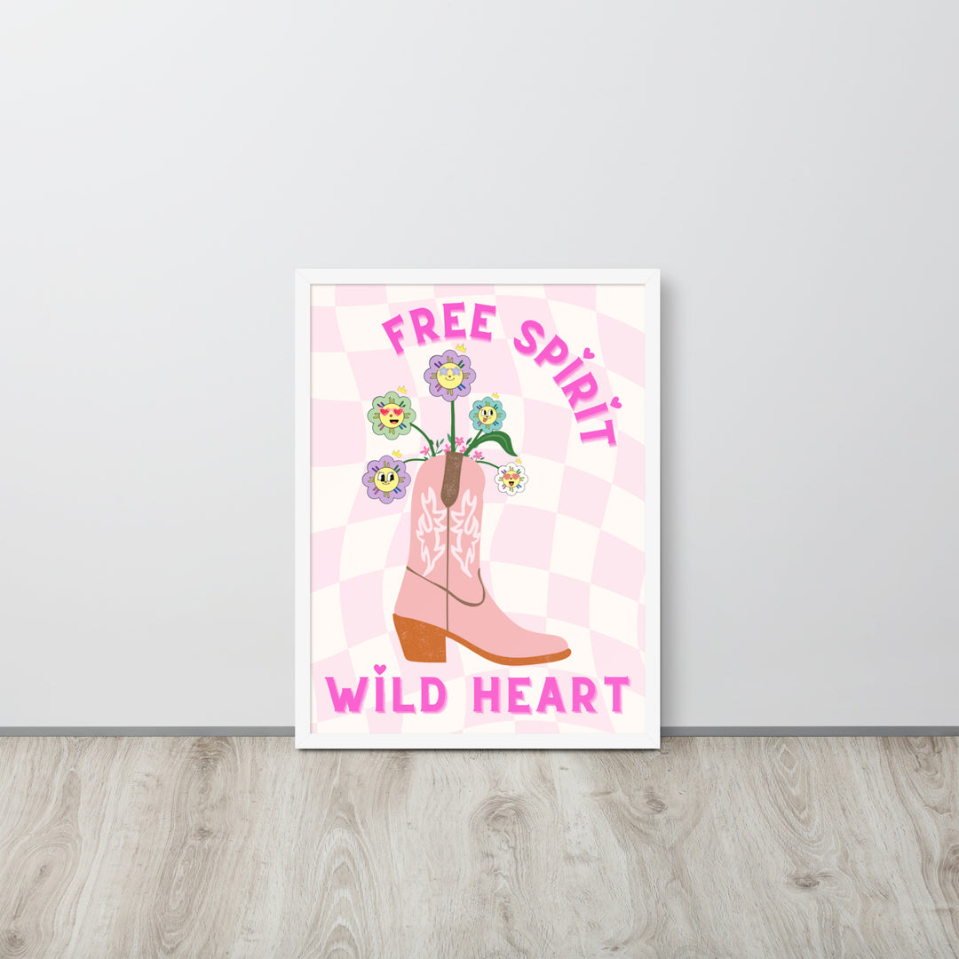 Bohemian cowgirl wall art featuring pink boot and wildflowers