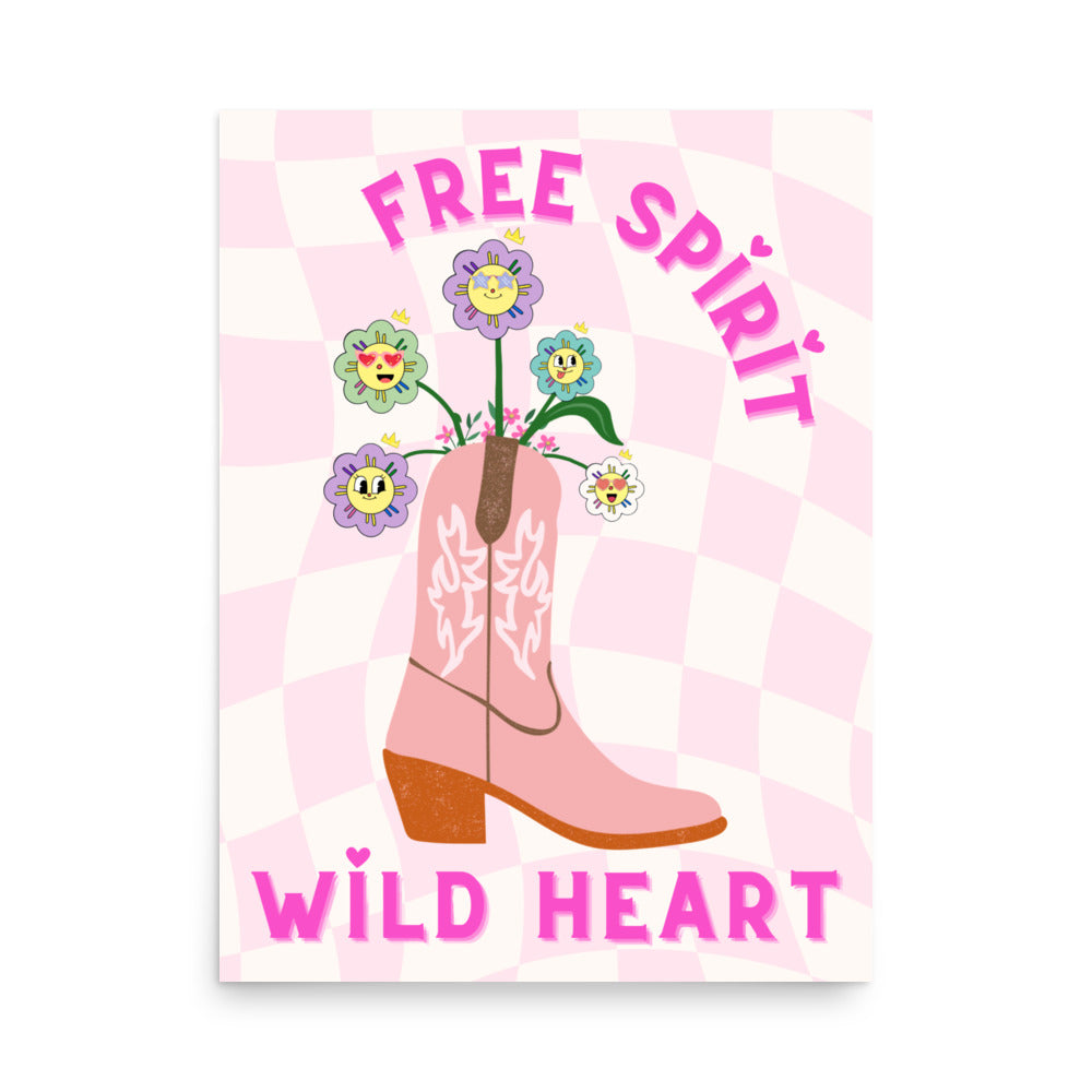 Free spirit wall art with floral cowgirl boot illustration